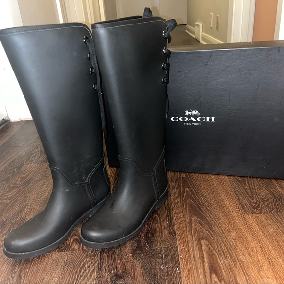 Coach Tristee Mat Women's Black Rain Boots - Picture 1 of 5